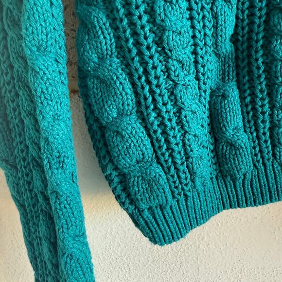 Vtg 80s Sweater Chunky Cable Knit Teal Crew Pullover Womens L Chaus Sport Preppy - Picture 7 of 9